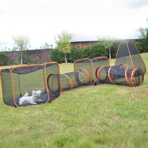 Outdoor Katzengehege - 6-in-1 tragbare Pop-Up-Mesh-Zelte mit Spieltunneln für große Katzen, Kaninchen und Kleintiere - Sechseck-Zelt und Haustierspielhaus von Generisch