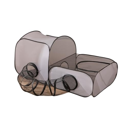 Outdoor-Katzengehege mit Spielzelt & Tunnel – Faltbares Laufgitter für Garten, Camping & Reisen | Robuster Katzenspielplatz mit atmungsaktivem Netz (Stoff, leicht & tragbar) (Grau) von Generisch