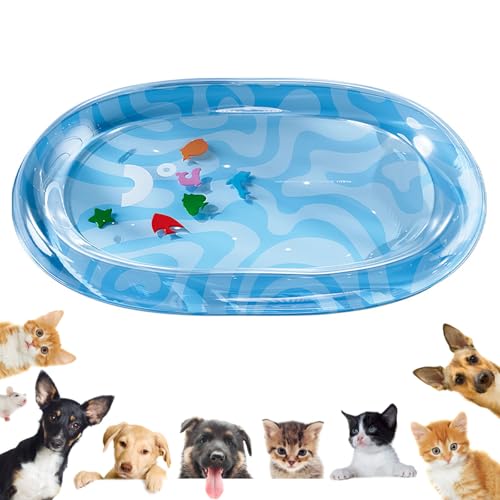 Ozean-Themed Katze Wassermatte mit Fisch - Verdickte rutschfeste Katzenspielmatte mit schwimmendem Fisch-Design, interaktives Haustierbett-Spielzeug für Indoor-Katzen Sommer (B,Größe XL) von Generisch