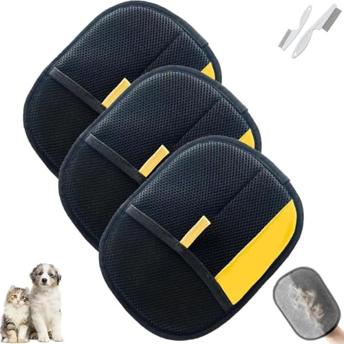Pawlush Pro Handschuh, elektrostatischer Tierhaarentferner-Handschuh, Petlova-Handschuh, wiederverwendbare Haustierpflege-Handschuhe zum Waschen, Enthaaren, Pflegen (schwarz + gelb, 3 Stück) von Generisch