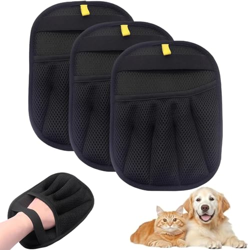 Pet Hair Remover Gloves, Tierhaarentferner Handschuh, Elektrostatische Tierhaarentfernungshandschuhe, 2025 Upgrade Doppelseitiger Fellpflege Handschuh für Hunde & Katzen, Antistatisch (Schwarz,3Pcs) von Generisch