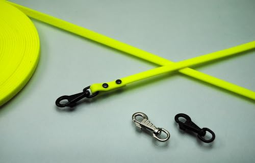 Petite Soft-Vinyl Hundeleine10mm Neon-Gelb abwischbar Schleppleine Gummi Welpen (1m mit Schlaufe, Karabiner: Deluxe Schwarz) von Generisch
