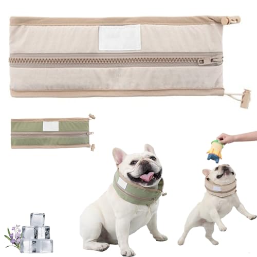 Petzymart Cool Loop, Petzymart Coolloop, Cooling Collar for Dogs with Ice Packs Reusable Lightweight No Soaking Mess Breathable for Summer Outdoor Use Medium Large Breeds (Beige L) von Generisch