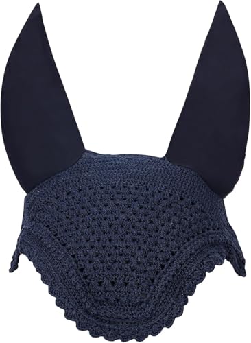 Pferdeohrenhaube, geräuschloses Ohrnetz, Häkelhaube mit weichen Baumwoll-Ohrabdeckungen, geräuscharmer Fliegenschutz für empfindliche Reiter (Marineblau, Medium) von Generisch