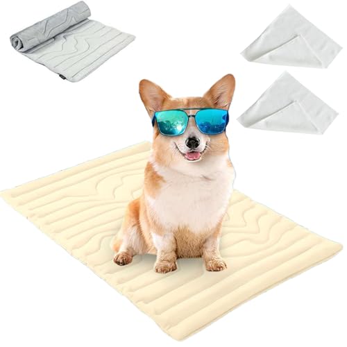 Pfotenchill Kühlmatte Hund, Dr. Pfoten Pfotenchill - Die Innovative Kühlmatte für Hunde Katzen, Schützt Deinen Hund Vor Überhitzung, Faltbar Wendbar Selbstkühlende Pads (yellow, XL:150*101cm) von Generisch