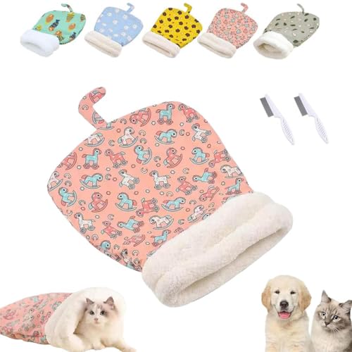 Pickelect Kuscheliges Haustiernest für Katzen und Hunde, Winterschlafsack für Hauskatzen, 360° Warmer, halbgeschlossener, kuscheliger Tunnelschlafsack (Rosa Pferd, L: 45 × 55cm) von Generisch