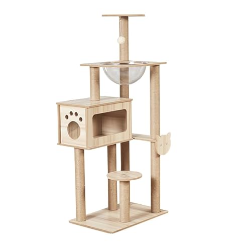 Premium Katzenhaus mit Kratzbaum, Beige - 135 cm hoher Katzenbaum für den Innenbereich, 40x60 cm Basis, mehrstöckige Wohnanlage zum Klettern & Entspannen von Generisch