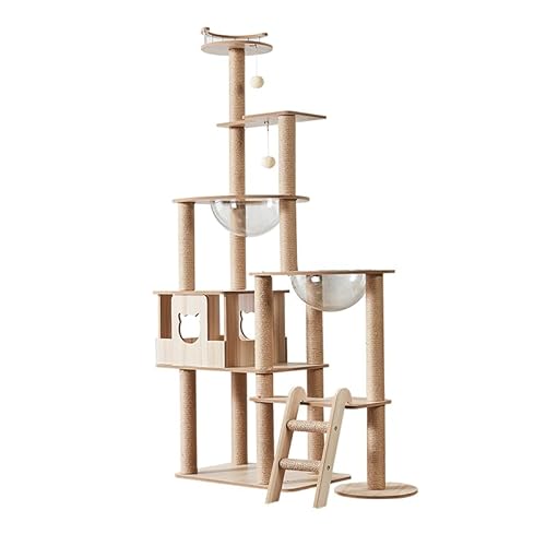 Premium Katzenhaus mit Kratzbaum, Beige - 175 cm hoher mehrstöckiger Katzenbaum Turm, 40x60 cm Basis, Indoor Kletter- und Ruhehöhle von Generisch