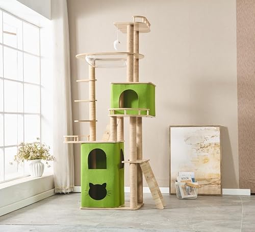 Premium Katzenhaus mit Kratzbaum, Grün - 175 cm hoher Katzenbaum Turm, 40x60 cm Basis, mehrstöckiger Indoor-Spielplatz für aktive Katzen von Generisch