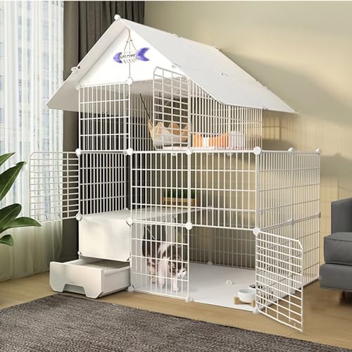 Premium Katzenlaufstall – Faltbarer Katzenkäfig mit Katzenklo für kleine Haustiere, DIY Frettchenbox mit Tür, ideal für Kaninchen und Igel (Set a, 111 x 49 x 145 cm-A) von Generisch