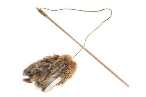 Katzenspielzeug - Katzenangel mit Fransen aus Hasenfell und Holzstab – Ideal für interaktive Spieleinheiten & körperliche sowie geistige Stimulation Katzenspielzeug - Katzenangel mit Fransen aus Hasenfell und Holzstab – Ideal für interaktive Spieleinheiten & körperliche sowie geistige Stimulation von Fellefant