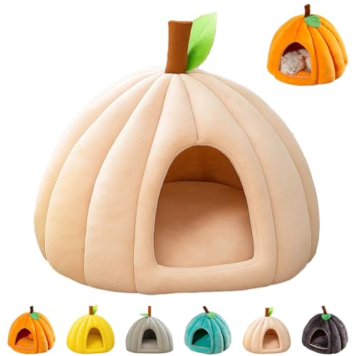 Pumpkin Cat Bed, Cute Pumpkin Shape Cat Cave, Warm cave Bed, for Small Dogs and Cats (Apricot,S) von Generisch