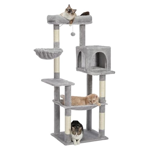 Purpurra 162 cm großer Kratzbaum mit mit Sisal überzogenen Kratzbäumen, Katzenturm für große Katzen mit geräumiger Hängematte und 2 Sitzstangen Oben sowie austauschbaren baumelnden Bällen (Grau) Purpurra 162 cm großer Kratzbaum mit mit Sisal überzogenen Kratzbäumen, Katzenturm für große Katzen mit geräumiger Hängematte und 2 Sitzstangen Oben sowie austauschbaren baumelnden Bällen (Grau) von Generisch
