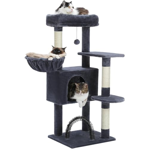 Purpurra Katzenbaum 105cm, mehrstufiger Katzenturm für Hauskatzen, Katzenkletterbaum-Condo mit Sisal überzogenen Kratzpfosten, tiefer Hängematte und interaktivem Katzenspielzeug, Grau (Dunkelgrau) von Generisch