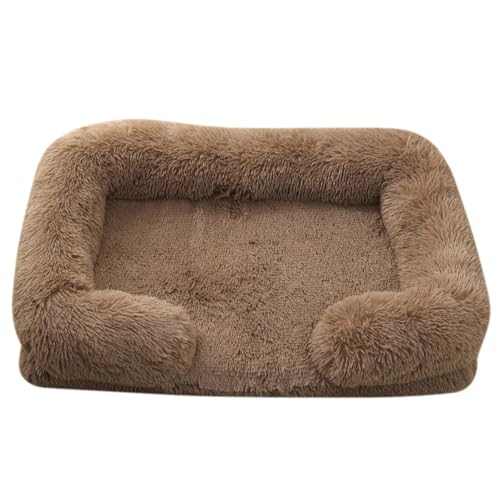 Quadratisches Hundebett, Plüsch, Haustierbett, Winter, verdicktes Polsterhaus für Hundebett, Katzensofa für Flyffy Hunde, Schlafbett, Sofa, abnehmbare Matte (Khaki, Größe XL, 110 x 70 cm) von Generisch