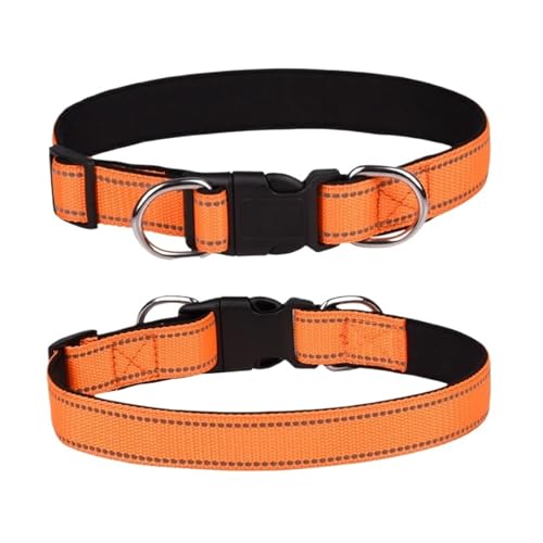 Reflektierendes Hundehalsband, weiches Neopren, gepolstert, atmungsaktiv, Nylon, verstellbar, für mittelgroße und große Hunde, Halsumfang 25–60 cm (Orange, M) von Generisch