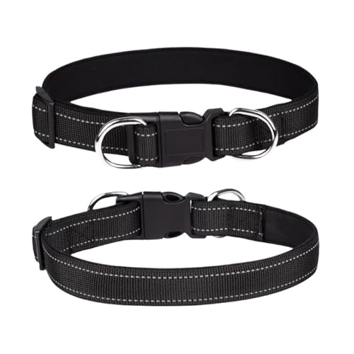 Reflektierendes Hundehalsband, weiches Neopren, gepolstert, atmungsaktiv, Nylon, verstellbar, für mittelgroße und große Hunde, Halsumfang 25–60 cm (Schwarz, M) von Generisch
