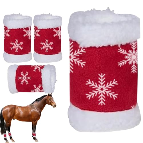 Reitpferde-Beinwickel – 4 Stück Schneeflocken-Pferdebein-Stehwickel | Wärmende Weihnachts-Pferdebeinbandagen, Kuschelige Winter-Pferdebeinschutzbandagen Für Das Tägliche Reiten Im Stall Und Bei Parade von Generisch