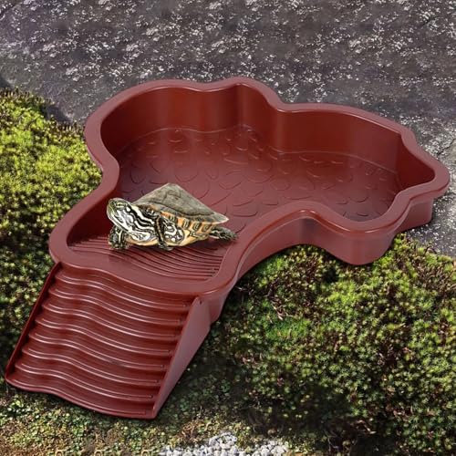 Reptilien Badebecken,35x28,5x4,3 cm Reptilien Wasserschale,Schildkröten Badeschale Mit Geneigter Futterplatte,Für Schlange Bartagamen Schildkröte Gecko (A) von Generisch