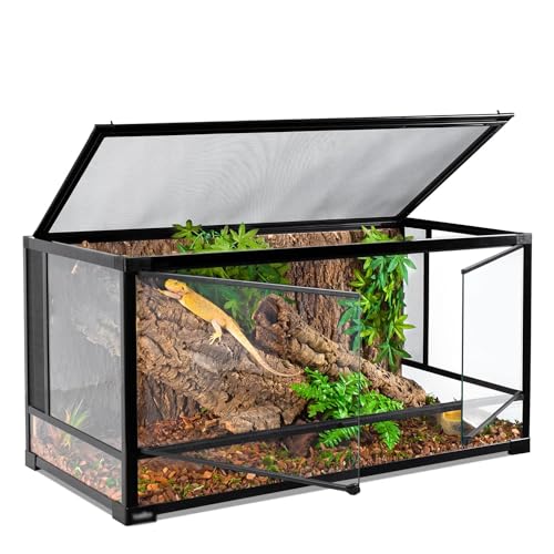 Reptilien-Glas-Terrarium mit oberer Bildschirmbelüftung, Anti-Flucht-Deckel, 360°-Ansicht, integrierte Drahteinlässe für Schildkröten, Eidechsen, Chamäleons von Generisch