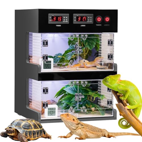 Reptilien-Terrarien, Reptilien-Thermostatbox, Reptilien-Tank mit heißer und kalter Trennwand, doppelte Temperaturregelung, mit Verschlussschnalle für Eidechsen, Hörner, Frösche, Schlangen, Weiß von Generisch