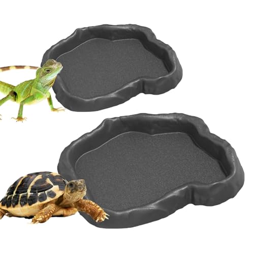 Reptilienbad aus Kunststoff, langlebig, für Reptilien, leicht zu reinigen, geeignet für Eidechsen, Schildkröten und andere Amphibien, Graphit, 2 Stück von Generisch