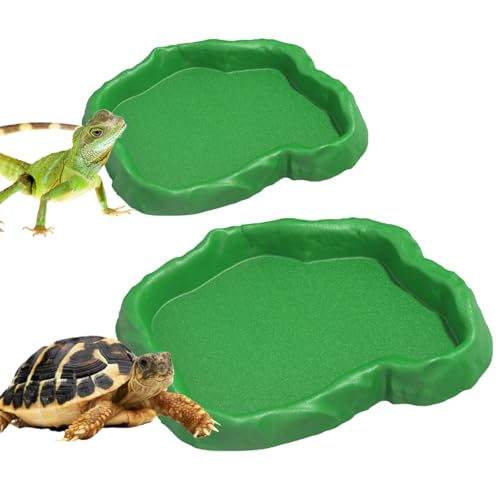 Reptilienbad aus Kunststoff, langlebig, für Reptilien, leicht zu reinigen, geeignet für Eidechsen, Schildkröten und andere Amphibien, Grün, 2 Stück von Generisch