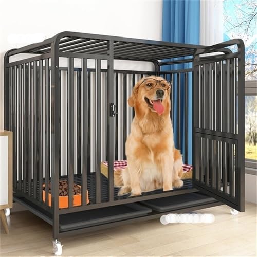 Robuste Hundebox für große Hunde, unzerstörbare Hundehütte aus Stahl mit Rädern, ausbruchsicherer Hundekäfig mit 3 Türen und abnehmbarem Tablett für Hunde mit hoher Angst Robuste Hundebox für große Hunde, unzerstörbare Hundehütte aus Stahl mit Rädern, ausbruchsicherer Hundekäfig mit 3 Türen und abnehmbarem Tablett für Hunde mit hoher Angst von Generisch