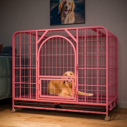 Robuster Hundekäfig aus Metall mit Käfigablage und Rädern, große Haustierhütte für den Innen- und Außenbereich (Rosa, 95 x 65 x 85 cm) – perfekt für große Hunde, robust und praktisch von Generisch