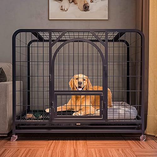Robuster Hundekäfig aus Metall mit Käfigablage und Rädern, große Hundehütte für große Hunde (schwarz, 125 x 95 x 110 cm), robuster Laufstall und sicheres Gehege von Generisch