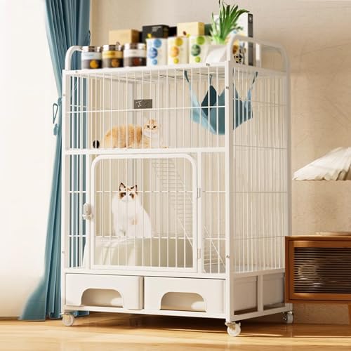 Robuster Katzenkäfig aus Metall mit Rollen, großes Laufgitter inklusive Katzenklo, einfach zu montierendes Gehege für Katzen, Frettchen, Chinchillas Robuster Katzenkäfig aus Metall mit Rollen, großes Laufgitter inklusive Katzenklo, einfach zu montierendes Gehege für Katzen, Frettchen, Chinchillas von Generisch