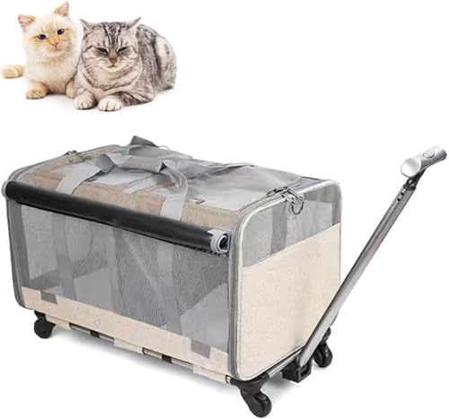 Rollende Katzentrage mit Rollen für 2 Katzen, Doppel-Katzentrage mit Rollen, Doppel-Fach, faltbare Haustier-Tragetasche für 2 kleine Katzen und Hunde, Reisen/Wandern/Camping, Grau Rollende Katzentrage mit Rollen für 2 Katzen, Doppel-Katzentrage mit Rollen, Doppel-Fach, faltbare Haustier-Tragetasche für 2 kleine Katzen und Hunde, Reisen/Wandern/Camping, Grau von Generisch