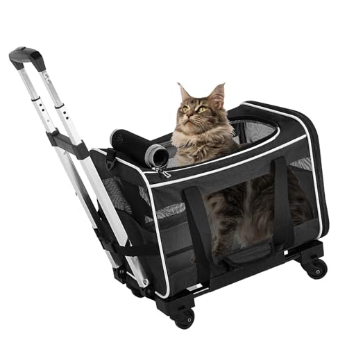 Rolltasche für Katzen, Haustier-Tragetasche mit Rad, 360 Grad drehbar, atmungsaktives Netzgewebe, gepolsterter Tragegriff Oben, Rolltasche von Generisch