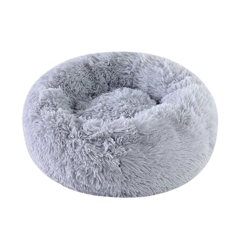 Rundes Katzenbett, Hundehütte, rutschfest, Winter, warm, schlafend, lang, Plüsch, weich, Welpenmatte, Katzenzubehör (grau, 90 cm) von Generisch