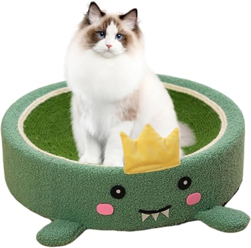 Rundes Kratzbrett aus Sisal mit Cartoon-Motiv, integriertes großes Katzenspielzeug, verschleißfest, fusselfreies Katzenbett (Dinosaurier) von Generisch