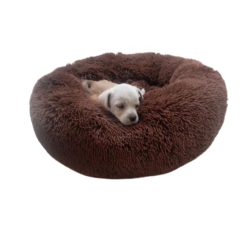 Rundes Plüsch-Haustierbett, mehrere Größen, 40–120 cm, weiches Donut-Kissen für Katzen und Hunde, rutschfeste Unterseite, mehrere Farben (Braun, Durchmesser 60 x Höhe 26) von Generisch
