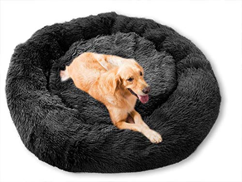 Rundes Plüsch-Hundebett für extra große Hunde, beruhigendes Donut-Kuscheltier mit warmem, weichem Kissen, bequemes Haustiersofa für Katzen und Welpen, Winterschlafnest, 80 cm, Schwarz Rundes Plüsch-Hundebett für extra große Hunde, beruhigendes Donut-Kuscheltier mit warmem, weichem Kissen, bequemes Haustiersofa für Katzen und Welpen, Winterschlafnest, 80 cm, Schwarz von Generisch