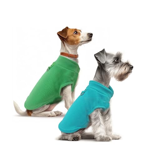 Sahunfri Hundepullover Für Katzen Und Kleine Hunde, Warmer Und Weicher Fleecepullover, Winterjacke Mit Leine (Aqua+Grün, XL) (Aqua+Green, M) von Sahunfri
