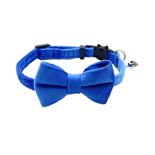 Samt Katzenhalsband mit Glöckchen und Fliege verstellbar, mit Sicherheitsverschluss, Personalisierte Katzen Halsband für kleine Haustiere Katzen-Fliege (Blau) von Generisch