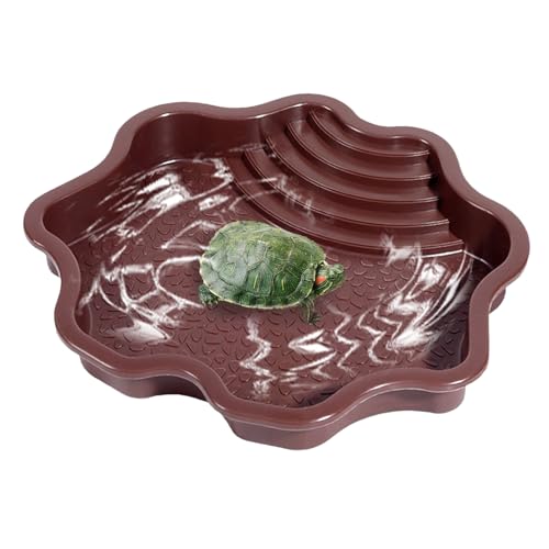Schildkröte Fütterungsschale | Umweltfreundliche Harzkonstruktion | Breite flache Schüssel mit Anti-Spip-Basis und einfacher Zugangsrampe | Mehrzweck -Lebensraum -Feeder für Schildkröten Geckos und an von Generisch
