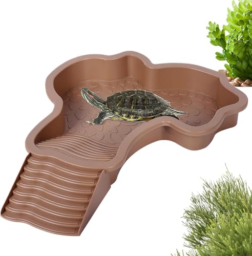Schildkröten Wasserschale, Schildkröten Tränke, Wasserschale Schildkröte, Schildkröten Wasserbecken, Reptilien-Badebecken, Reptilien Wasserschale, Schildkröten Zubehör (Bräunlichgelb, 35x28,5x4,3 cm) von Generisch