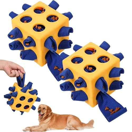 Schnüffelball für Hunde, Intelligenzspielzeug für Hundes Hundespielzeug Ball, Tragbarer Würfel Spielzeug Hund Schnüffelspielzeug für Kleine Mittelgroße Hundes Haustier (Gelb 2Pcs) von Generisch