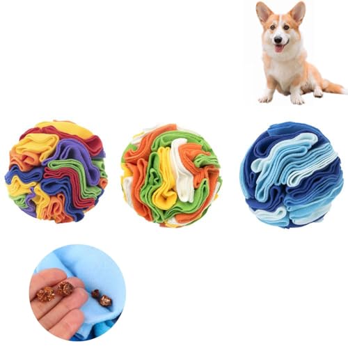 Schnüffelball für Hunde, Puzzle-Schnüffelball, interaktiver Hundeball, bunt, für kleine Hunde und Rassen, fördert natürliche Nahrungssuche, Geruchstraining, Angstlinderung (drei Farben) von Generisch