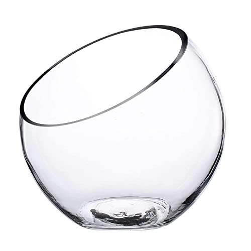 Schräg geschnittene Glasschale – Transparente Vase für Blumen, Terrarium, Fisch, Pflanzen – Klare Kugelblase Design – Runde Blumenvase von Generisch