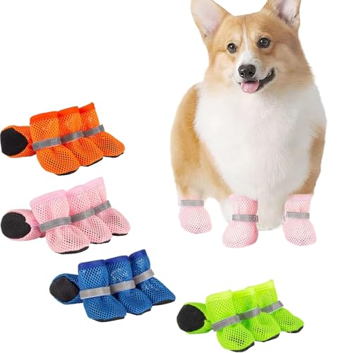 Schuhe Hundepfoten Schutz Sommer Mesh Hunde Schuhe 4 Stück Atmungsaktive Pfotenschutz Anti-Rutsch Hundeschuhe für heiße Sommerböden, Sommer Verstellbarem Hundestiefel fürkleine Hunde (Grün) von Generisch