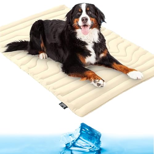 Selbstkühlende Hundematte Sommer, Pfotenchill Kühlmatte Hund Katze, Innovative Cooling Mat für Haustiere, Arc-Chill Kühltechnologie, Maschinenwaschbar, Tragbare Matte,Auto Sofa (Beige, 150×102cm) von Generisch