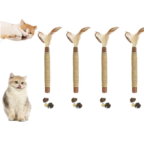Silvervine Katzen-Kaustäbchen für Katzen, Kauspielzeug für Kätzchen, Silvervine Sticks mit Glöckchen, Katzenkauspielzeug für Zahnpflege, Katzenkaustäbchen zur Zahnreinigung (4 Stück) von Generisch