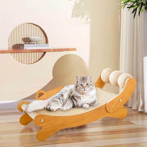 Sisal Katzenkratzbrett und Bettstuhl, strapazierfähiges Sisal mit Katze kratzt die Bälle, Katzenspielzeug geeignet für viele Katzen zum Spielen, bequeme Haustier-Pads mit 160° gebogenem Design (Gelb) von Generisch