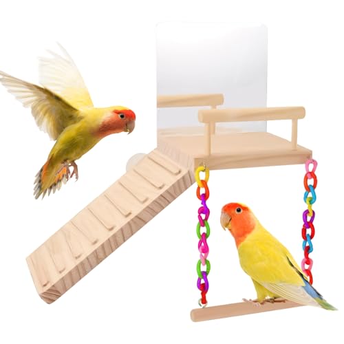 Sitzstange für Vogel | Holz Sitzstange Schaukel Ständer mit Kletterleiter – Multifunktionales Vogelsitzspielzeug für Aras, Lovebirds Sittiche, Nymphensittiche, Spatzen, Finken von Generisch