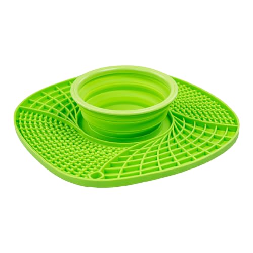 Slow Feeder Matte für Hunde, Silikon-Leckmatte, Schüssel mit Saugnäpfen, inklusive faltbarem Napf für trockenes Nassfutter, langsames Füttern, Leckpad für Angst, Langeweile, reduziert Angst, von Generisch